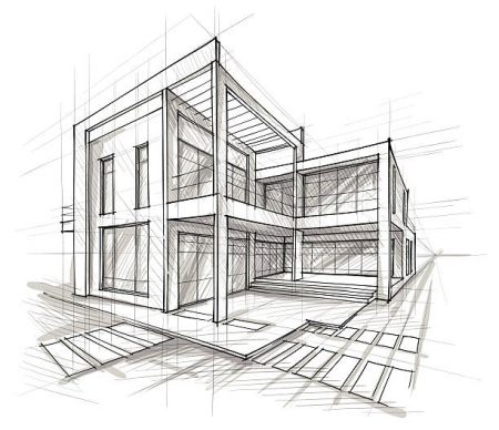 architecture-sketch Vector illustration of the architectural design. In the style of drawing. (ai 10 eps with transparency effect).